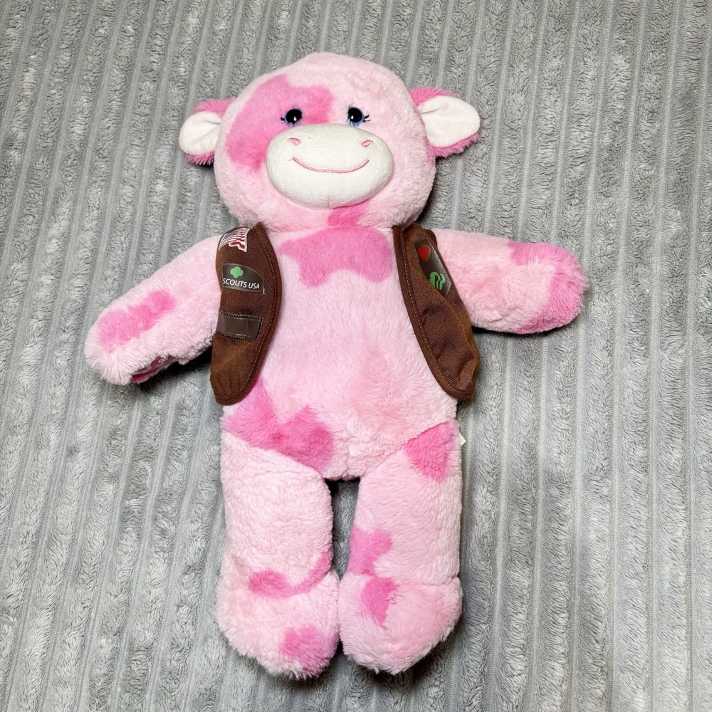 Build-A-Bear Pink Cow with Girl Scouts USA With‎ Girl Scout Brown Vest